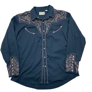 Scully Western Shirt XXL Black Pearl Snap Button Cowboy Scroll American Yoke